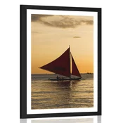 Plakat s paspartujem čudoviti sončni zahod ob morju - 20x30 white
