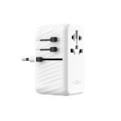 FIXED Potovalni adapter Voyager 120W za EU, UK in ZDA/AUS, z izhodom 3xUSB-C in 1xUSB, GaN, PD 120W, bel