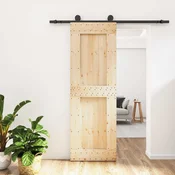 vidaXL Drsna vrata Naravna in črna 70 x 210 cm Masiven borov les