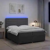 vidaXL LED posteljni pod z vzmetnico Temno siva 200 x 200 cm Blago