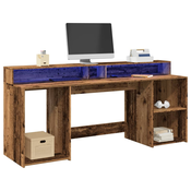 Radni stol s LED svjetlima boja starog drva 200x55x91 cm drveni