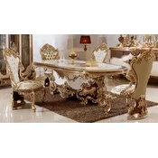 Casa Padrino luxury baroque dining room set white/brown/gold - 1 Baroque Dining Table & 6 Baroque Dining Chairs - Baroque dining room furniture - Luxury furniture in the baroque style