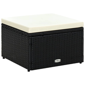 VIDAXL Stolček za noge otoman poli ratan 53x53x30 cm črne barve