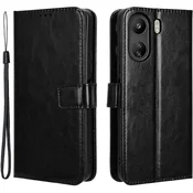 GS Ovitek za Xiaomi Redmi 13C/Poco C65, denarnica Crazy Horse, črna