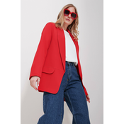 Trend Alaçati Stili Womens Red Shawl Collar Lined Jacket