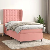 Greatstore Box spring postelja z vzmetnico roza 100x200 cm žamet