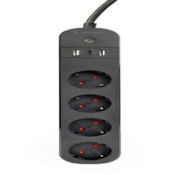 TSL PS S4U 01 Gembird pametni produzni kabl sa USB punjenjem, 4 uticnice, crni