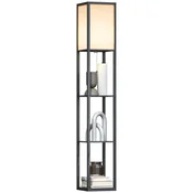 HOMCOM Talna svetilka 40W s 3 policami, E27 grlo, moderna talna svetilka s plastičnim senčnikom, dnevna soba, bivalni prostor, spalnica, študij, pisarna, 26x26x160cm, črna