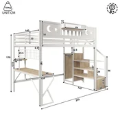 SONNENH Otroška postelja, 140 x 200 cm, MDF/kovina, bela, 255 x 159 x 187 cm, led osvetlitev, priključek usb, za spalnico