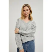 Womens sweater with V-neck and ribbed cuffs MOODO - gray