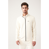 Avva Mens Ecru Soft Touch High Collar Front Zippered Comfort Fit Relaxed Cut Sweatshirt