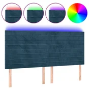 Vidaxl LED posteljno vzglavje temno modro 180x5x118/128 cm žamet