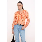 Trendyol Bluza temno rjava / oranžna / marelica / temno oranžna