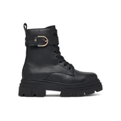 Tommy Hilfiger Pohodni čevlji Leather Th Buckled Lace-Up Boot FW0FW09550 Črna