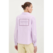 Pamučna košulja Armani Exchange za žene, boja: ljubičasta, regular, s klasičnim ovratnikom, 3DYC27 YN4RZ