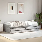 Dnevna postelja s predali brez vzmetnice siva sonoma 75x190 cm