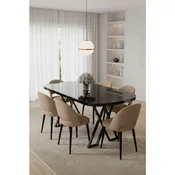 Hanah Home trpezarijski set Arvon, sto i 6 stolica, ploca u dekoru crnog mermera, kapucino tkanina Babyface