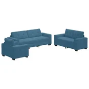Vidaxl Kavčna garnitura 3 szt. Modra 221 x 80 x 80 cm Žamet