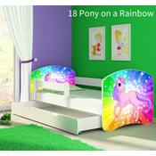 Dječji krevet ACMA s motivom, bočna bijela + ladica 160x80 cm - 18 Pony on a rainbow