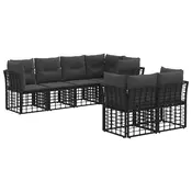 Set vanjskih sofa s jastukom 7 pcs Crna Poliester