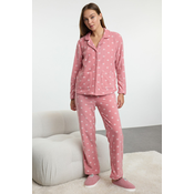 Trendyol Dusty Rose Winter Themed Pocket Polar Fleece Knitted Pajama Set