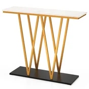 COSTWAY Sodobna bela konzolna miza z marmornim vrhom in kovinsko podlago, dimenzije 100x30x79 cm, maks. obremenitev 50 kg, (5000306803)