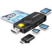 AXAGON CRE-SMP2A, USB-A + USB-C PocketReader 4-slojni čitač smart kartica (eObčanka) + SD/microSD/SIM