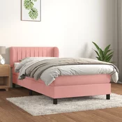 Greatstore Box spring postelja z vzmetnico roza 90x190 cm žamet