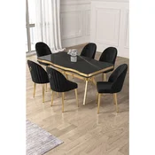 Hanah Home trpezarijski set Pem, sto i 6 stolica, ploca u dekoru Sonata, zlatne noge, crna tkanina Babyface