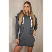 Dress with decorative ruffles and a graphite hood