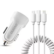 Dudao punjac za auto 2x USB 2.4A + USB kabel 3v1 Lightning / Type C / micro USB kabel (R7) - Bijela KP14093