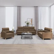 3-dijelni set sofa s jastucima smedi od tkanine