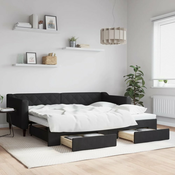 Dnevni krevet na razvlacenje s ladicama crni 90x200 cm tkanina