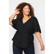Trendyol Curve Black Knitted V-Neck Tiered Blouse