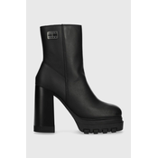 Kožne gležnjace Tommy Jeans TJW HIGH HEEL ANKLE BOOT za žene, boja: crna, s debelom potpeticom, EN0EN02256