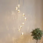 Lucande LED viseča svetilka Hayley, O 40 cm, 9 luči, zlata, steklo - Dnevna soba/jedilnica - Dizajn - prozorna, zlata