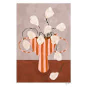 Plakat 30x40 cm White Flowers in Striped Vase – The Poster Club