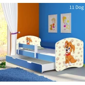 Dječji krevet ACMA s motivom, bočna plava + ladica 140x70 cm 11-dog