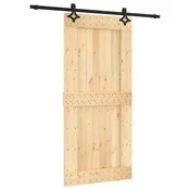 Vidaxl Drsna vrata Naravna in črna 95 x 210 cm Masiven borov les
