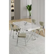 Hanah Home trpezarijski set Raja, sto i 4 stolice, ploca u dekoru belog mermera, hromirane noge, krem tkanina Babyface