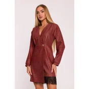 Made Of Emotion Womans Tweed mini dress with a lace insert - maroon