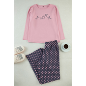 Trendyol Curve Multicolored Polka Dot and Cat Patterned Knitted Pajama Set