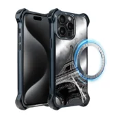 shumee Ovitek za iPhone 15 Pro Max IBIZU DropGuard Ultra z MagSafe, črno mesto, Eifflov stolp