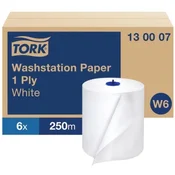 Papirnate brisače v enoslojni roli. TORK Basic beli W6, rola 250 m (6 kosov)