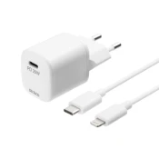 DELTACO Kućni Punjač 20 W s USB-C PD i USB-C na Lightning Kabelom 1m - Bijeli