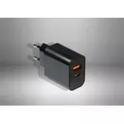 Inter-Tech Power Adapter, USB Type-C & Type-A port, Power Delivery + Quick Charge 3.0, 20W, Black, Retail