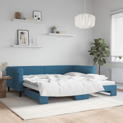 Greatstore Izvlečna dnevna postelja modra 100x200 cm žamet