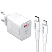 Kucni punjac Moxom MX-HC134 Fast Charge QC 18W PD20W sa kablom Type-C na iPhone Lightning beli