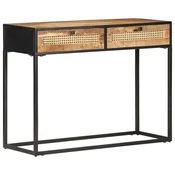 Vidaxl Konzolna mizica 100x35x75cm robusten mangov les in naravni trst