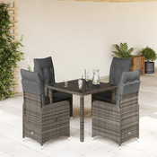 5-dijelni vrtni bistro set od poliratana s jastucima sivi Siva 90 x 90 x 75 cm